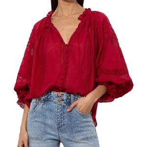 NWT Alice and Olivia SMALL S Josephine Red Cherry Blouse Top